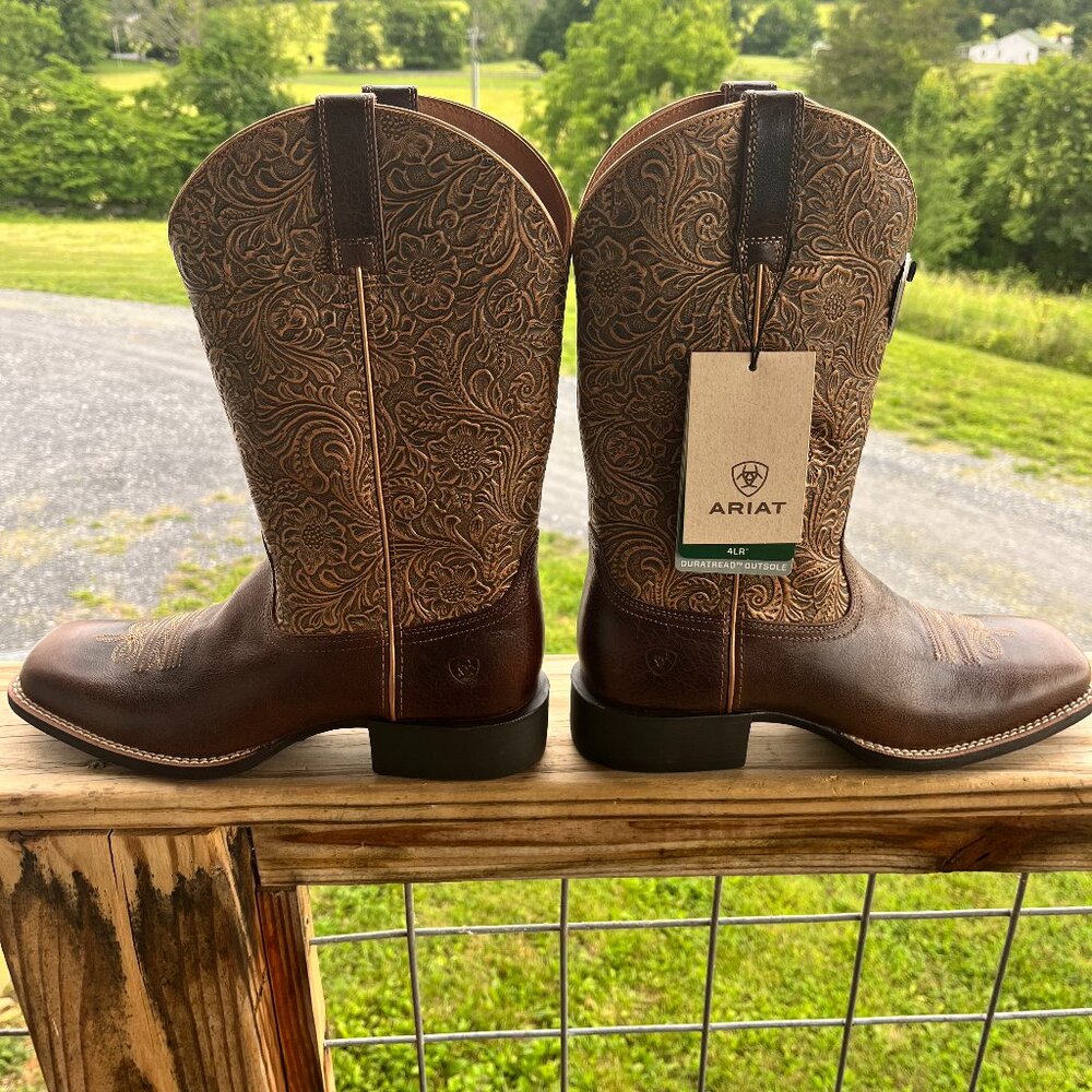 Round Up Wide Square Toe Western Boot - ARIZONA BROWN